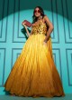 Thread Embroidered Chinon Silk Yellow Gown