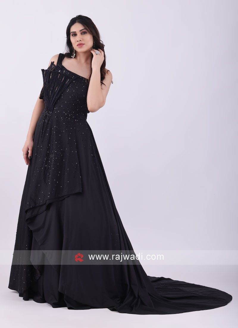 Ethnic Gowns | Party Wear Blue And Black Gown | Freeup-hkpdtq2012.edu.vn