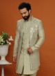 Pista Green Designer Nehru Jacket Set For Wedding