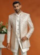 Cream Embroidered Jacket Style Indowestern Set