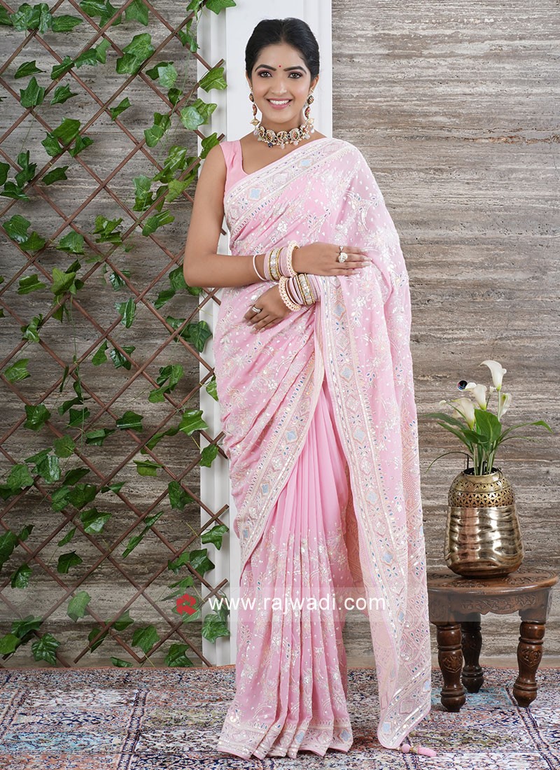 Net Saree with blouse in Pink colour 6892