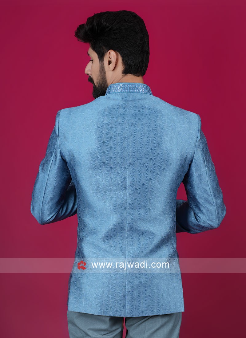 Attractive Sky Blue Jodhpuri Suit For Men