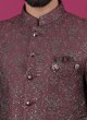 Thread Embroidered Wine Jodhpuri Suit In Silk