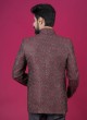 Thread Embroidered Wine Jodhpuri Suit In Silk