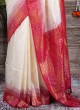 Elegant Cream And Red Soft Silk Saree