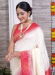 Elegant Cream And Red Soft Silk Saree