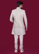 Festive Wear Fawn Nehru Jacket Set In Raw Silk