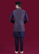 Traditional Wear Navy Blue Nehru Jacket Set In Silk