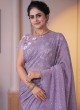 Beautiful Lavender Saree In Lycra Net With Sequins Embroidered