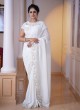 Lycra Net Designer Sequins Embroidered Saree In Off White