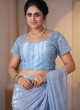 Sensational Sky Blue Sequins Embroidered Lycra Net Classic Saree