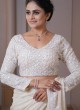 Cream Embroidered Organza Saree For Wedding