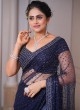 Navy Blue Designer Embroidered Net Saree