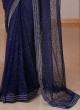 Navy Blue Designer Embroidered Net Saree