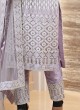 Lavender Net Festive Wear Pant Style Suit