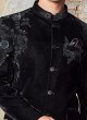 Black Embroidered Jodhpuri Suit In Velvet