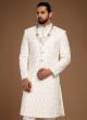 Off White Embroidered Sherwani Set In Silk