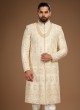 Cream Embroidered Sherwani Set In Silk
