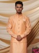 Art Silk Nehru Jacket In Peach Color