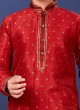 Red Readymade Malbari Silk Kurta Pajama