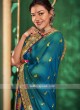 Satin Silk Saree In Peacock Blue Color