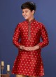 Red Woven Embroidered Readymade Kurta Pajama