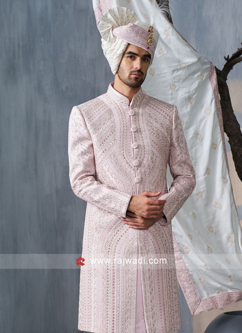 Fancy Off White Color Wedding Wear Readymade Designer Men Groom Sherwani