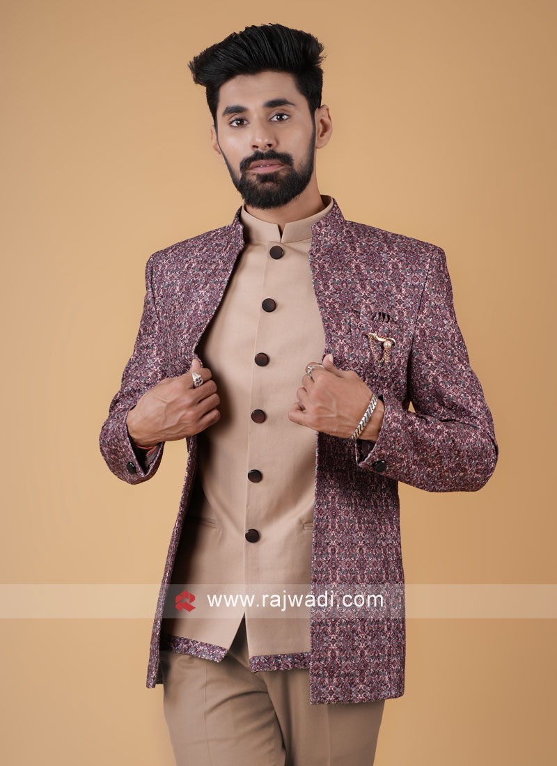 Buy Multi-Coloured Floral Printed Designer Jodhpuri Suit | Manav Ethnic
