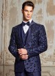 Blue Imported Tuxedo Set With Patch Work Detailing