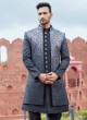 Wedding Wear Shaded Black Jacket Style Indowestern Set