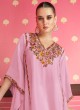 Pink Satin Silk Kaftan Style Suit