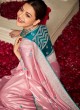 Designer Satin Silk Pink Saree With Zari Broder