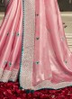 Designer Satin Silk Pink Saree With Zari Broder