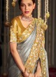 Grey Silk Saree With Fancy Gold Border