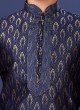 Fancy Weaving Embroidered Navy Blue Kurta Pajama
