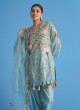 Powder Blue Silk Festive Wear Pant Style Suit