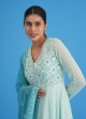 Sky Blue Shaded Embroidered Chiffon Anarkali Set