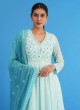 Sky Blue Shaded Embroidered Chiffon Anarkali Set