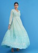 Sky Blue Shaded Embroidered Chiffon Anarkali Set