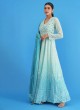 Sky Blue Shaded Embroidered Chiffon Anarkali Set