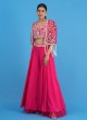 Deep Pink Crop Top Palazzo Set With Embroidered Shrug