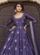 Exquisite Purple Embroidered Silk Anarkali Dress