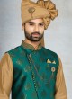 Brocade Silk Nehru Jacket In Golden Color