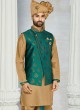 Brocade Silk Nehru Jacket In Golden Color