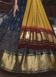 Ethnic Blue Ajrakh Printed Gajji Silk Anarkali Dress