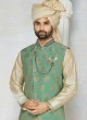 Cream And Pista Color Nehru Jacket In Pista Color