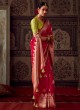 Cherry Red Woven Banarasi Crepe Saree