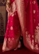 Cherry Red Woven Banarasi Crepe Saree