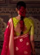 Cherry Red Woven Banarasi Crepe Saree