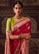 Cherry Red Woven Banarasi Crepe Saree